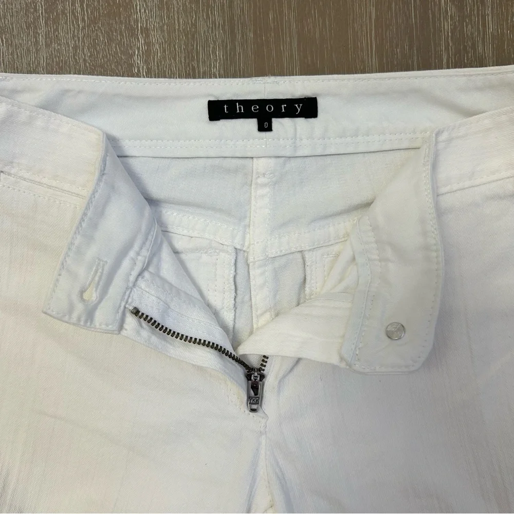 Theory Slim Ankle Pants White Stretch Zip Hem Size 0